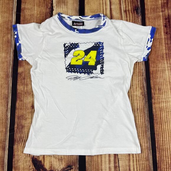 Jeff Gordon 24 Tee Womens Medium White Blue Chase Authentic Vintage NASCAR Shirt - Picture 1 of 6
